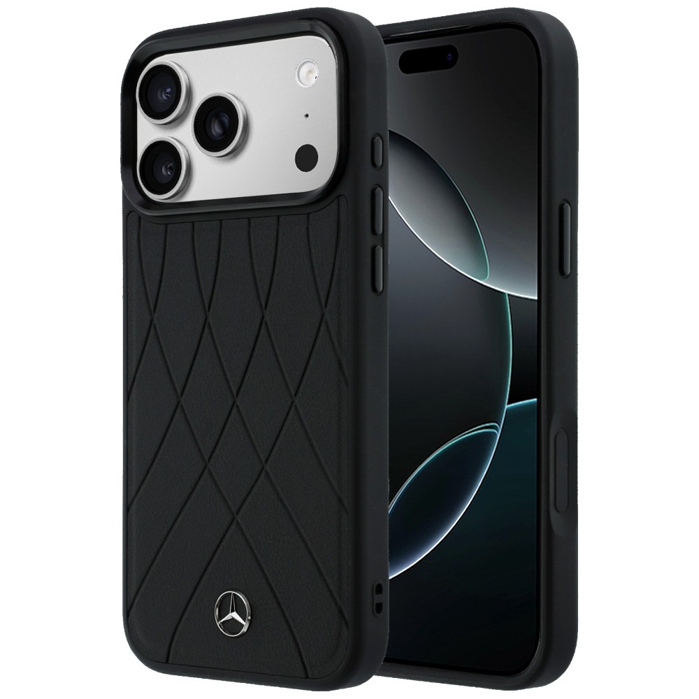 Dėklas Mercedes Leather Crossed Lines MagSafe skirtas iPhone 18 Pro Max/ 17 Pro Max juodas aprašymas - Prekės nuotrauka