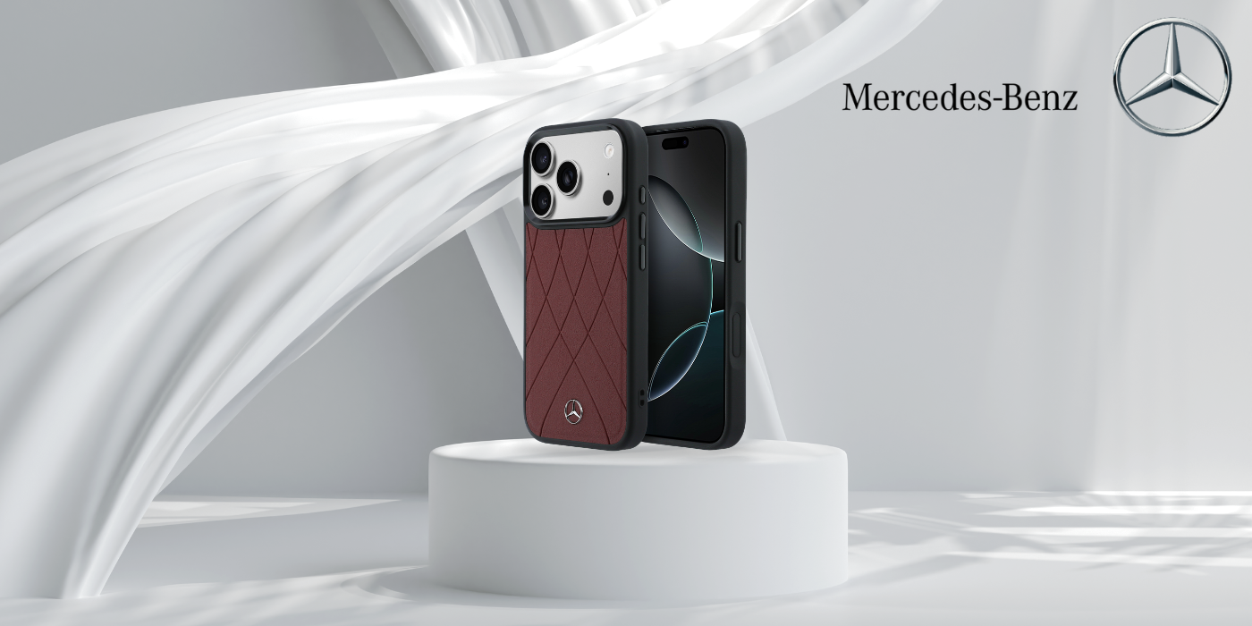 Dėklas Mercedes Leather Crossed Lines MagSafe skirtas iPhone 18 Pro Max / 17 Pro Max burgundy aprašymas - Prekės nuotrauka