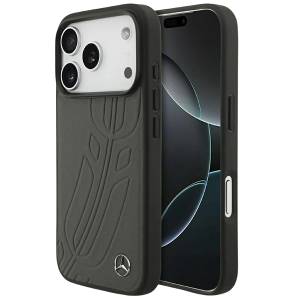 Dėklas Mercedes Leather Large Laurel Leave MagSafe skirtas Apple iPhone 17 Pro antracito spalvos aprašymas - Prekės nuotrauka