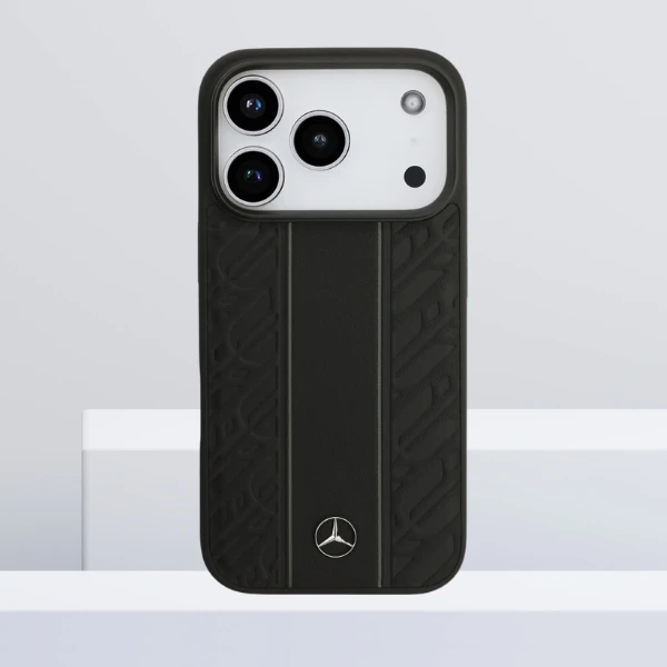Dėklas Mercedes Leather Laurel Leaves Stripes MagSafe skirtas Apple iPhone 17 Pro juodos spalvos aprašymas - Prekės nuotrauka