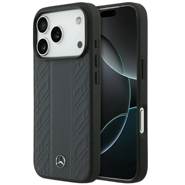 Dėklas Mercedes Leather Laurel Leaves Stripes MagSafe skirtas Apple iPhone 17 Pro mėlynos spalvos aprašymas - Prekės nuotrauka