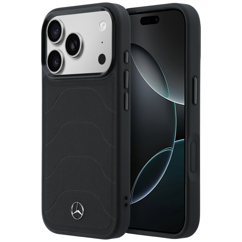Dėklas Mercedes Leather Mesh with Bow Line MagSafe iPhone 17 Pro juodos spalvos aprašymas - Prekės nuotrauka