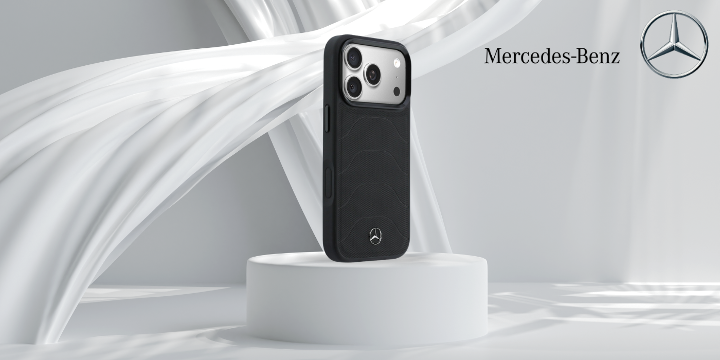 Dėklas Mercedes Leather Mesh with Bow Line MagSafe iPhone 17 Pro juodos spalvos aprašymas - Prekės nuotrauka
