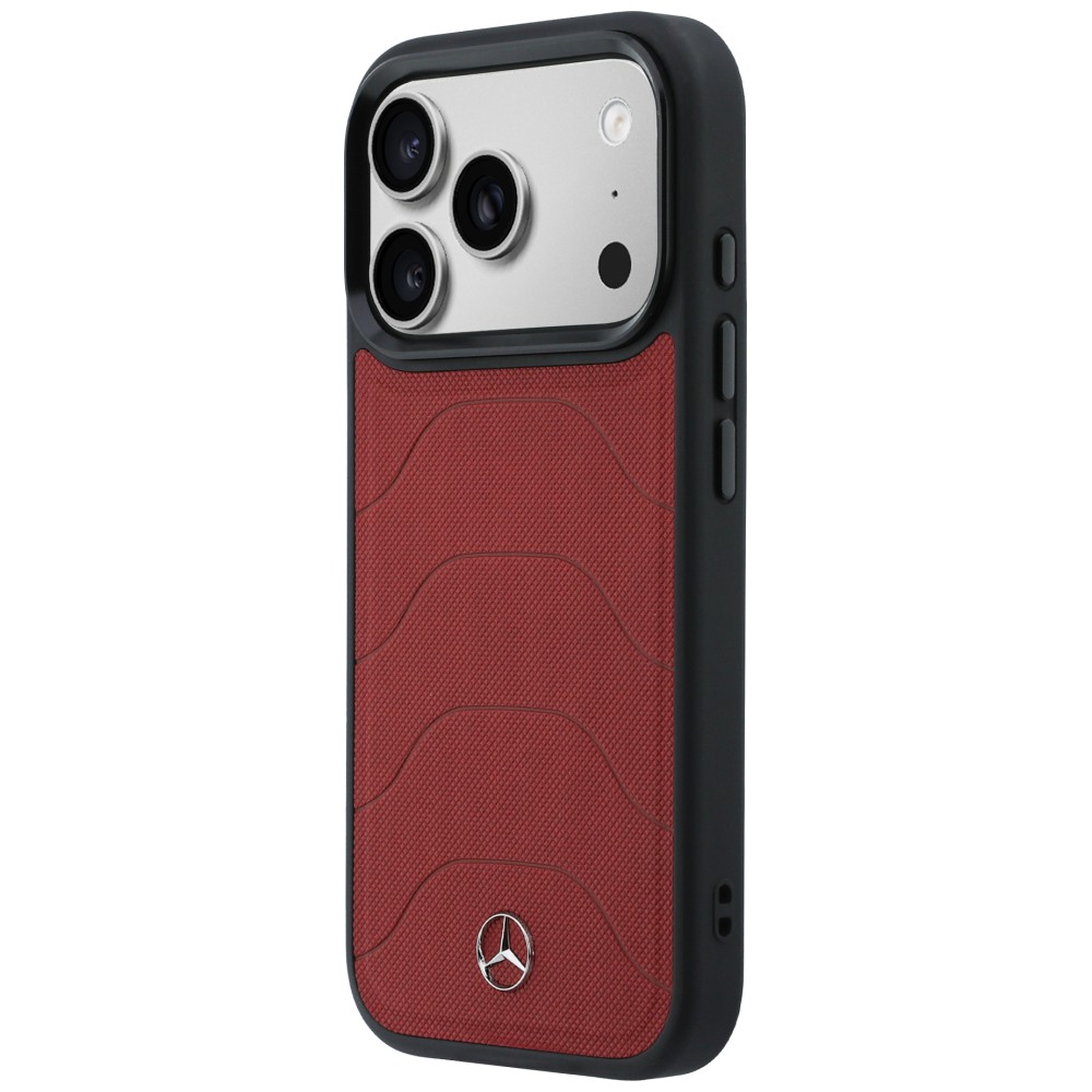 Dėklas Mercedes Leather Mesh with Bow Line MagSafe iPhone 17 Pro Max raudonas aprašymas - Prekės nuotrauka