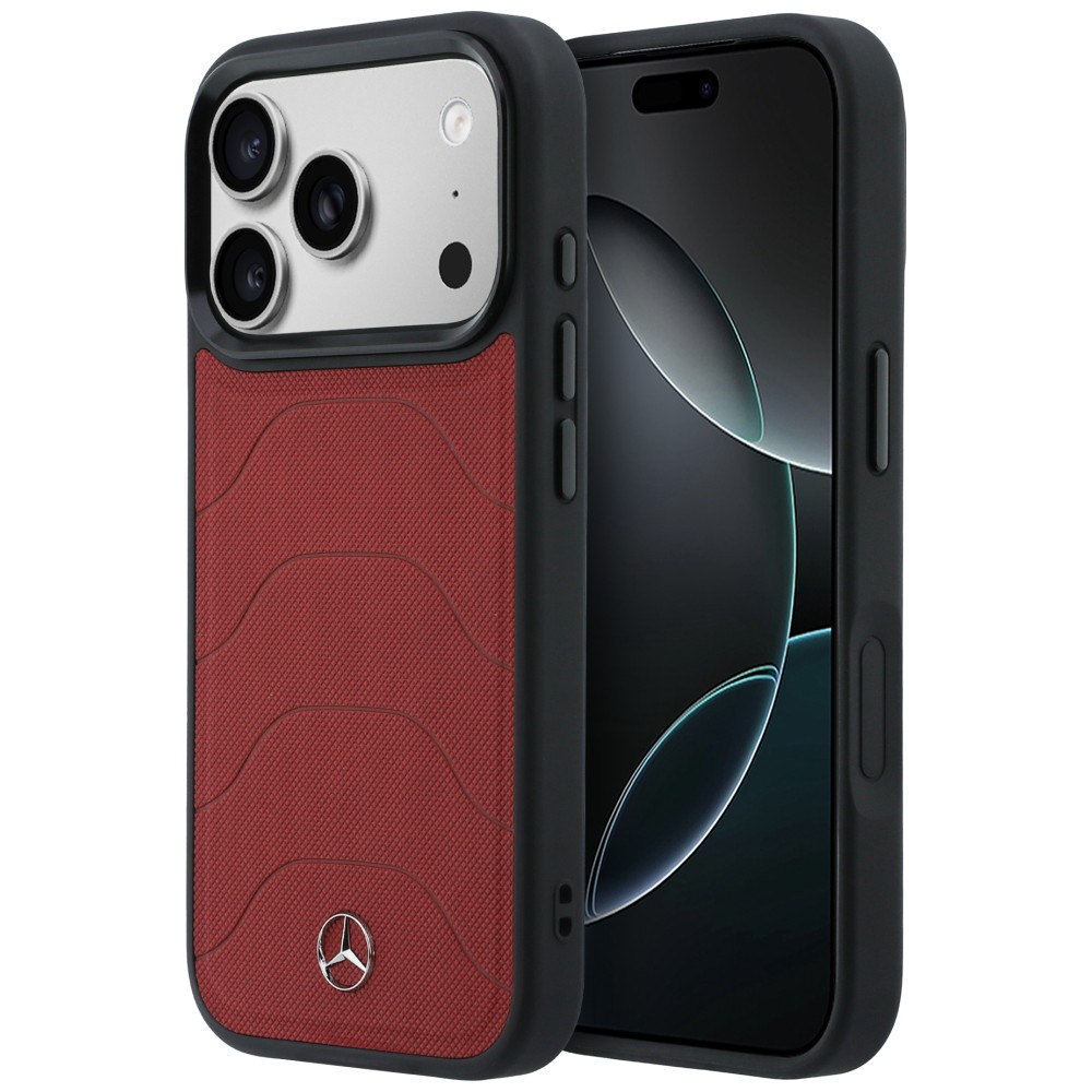 Dėklas Mercedes Leather Mesh with Bow Line MagSafe iPhone 17 Pro Max raudonas aprašymas - Prekės nuotrauka