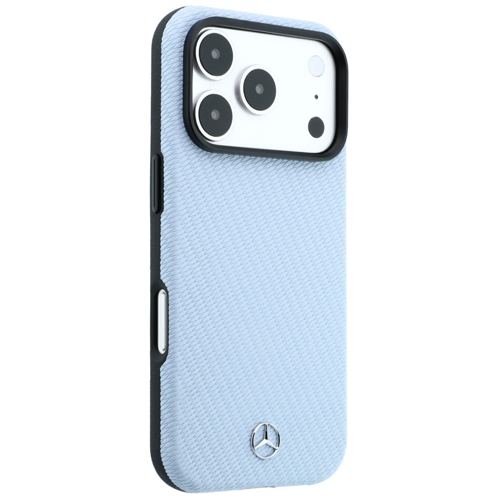 Dėklas Mercedes Leather Semi Wrap Wood Effect MagSafe skirtas iPhone 18 Pro Max / 17 Pro Max mėlynas aprašymas - Prekės nuotrauka