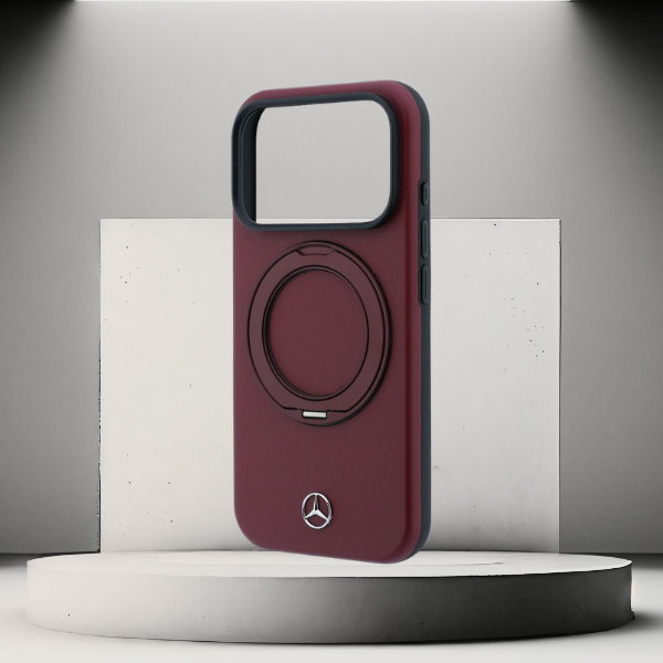Dėklas Mercedes Leather su žiediniu stovu MagSafe, skirtas iPhone 18 Pro Max / 17 Pro Max, bordo spalvos aprašymas - Prekės nuotrauka