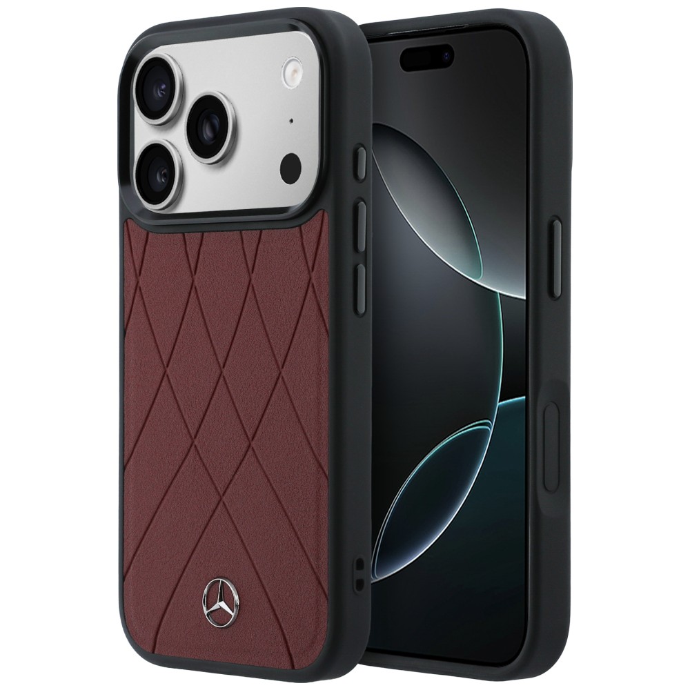 Dėklas Mercedes Leather with Crossed Lines MagSafe iPhone 17 Pro Max raudonas aprašymas - Prekės nuotrauka