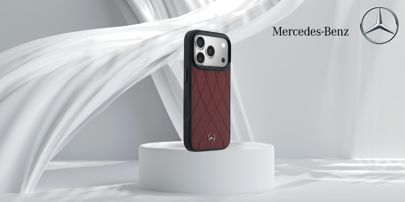 Dėklas Mercedes Leather with Crossed Lines MagSafe iPhone 17 Pro Max raudonas aprašymas - Prekės nuotrauka