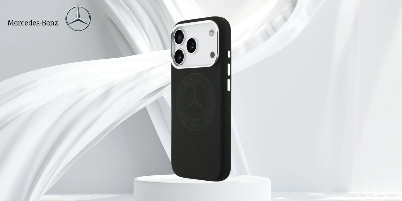Dėklas Mercedes Silicone Vintage Logo MagSafe Apple iPhone 17 Pro juodos spalvos aprašymas - Prekės nuotrauka