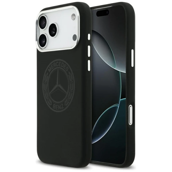 Dėklas Mercedes Silicone Vintage Logo MagSafe skirtas Apple iPhone 17 Pro Max juodas aprašymas - Prekės nuotrauka