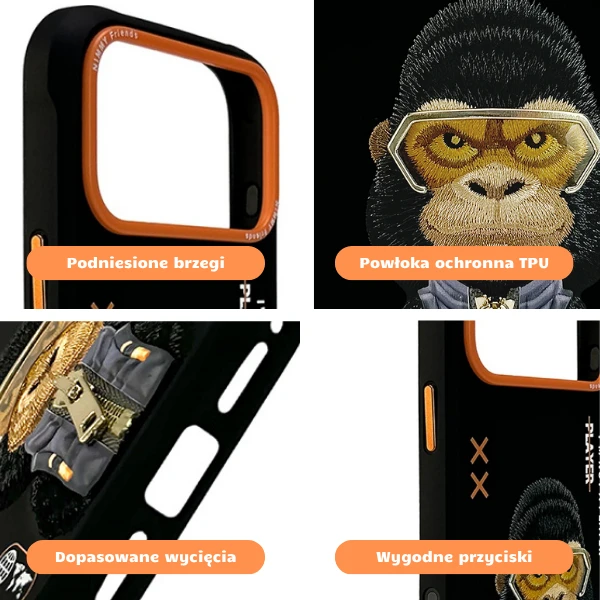 „Nimmy Cool&Cute 2.0 Gorilla“ dėklas, skirtas „iPhone 17 Pro Max“ - Juodas aprašymas - Prekės nuotrauka