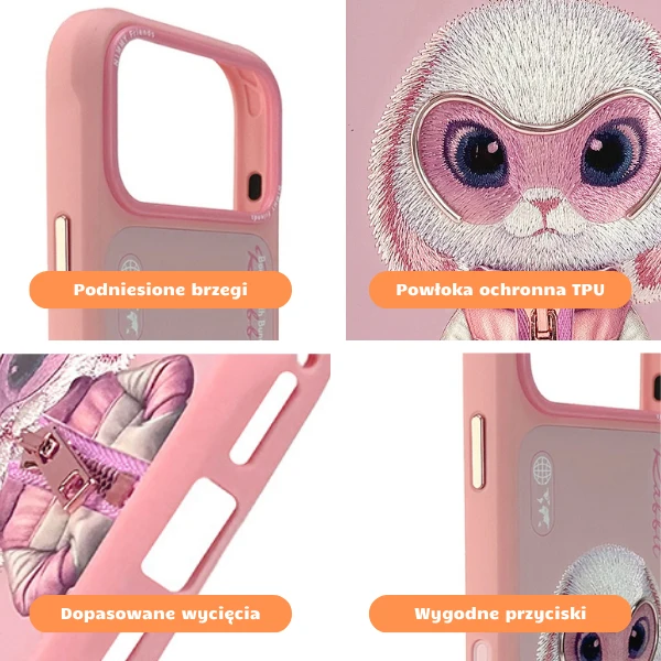 „Nimmy Cool&Cute 2.0“ triušio dėklas, skirtas „iPhone 17 Pro Max“ – rožinis aprašymas - Prekės nuotrauka