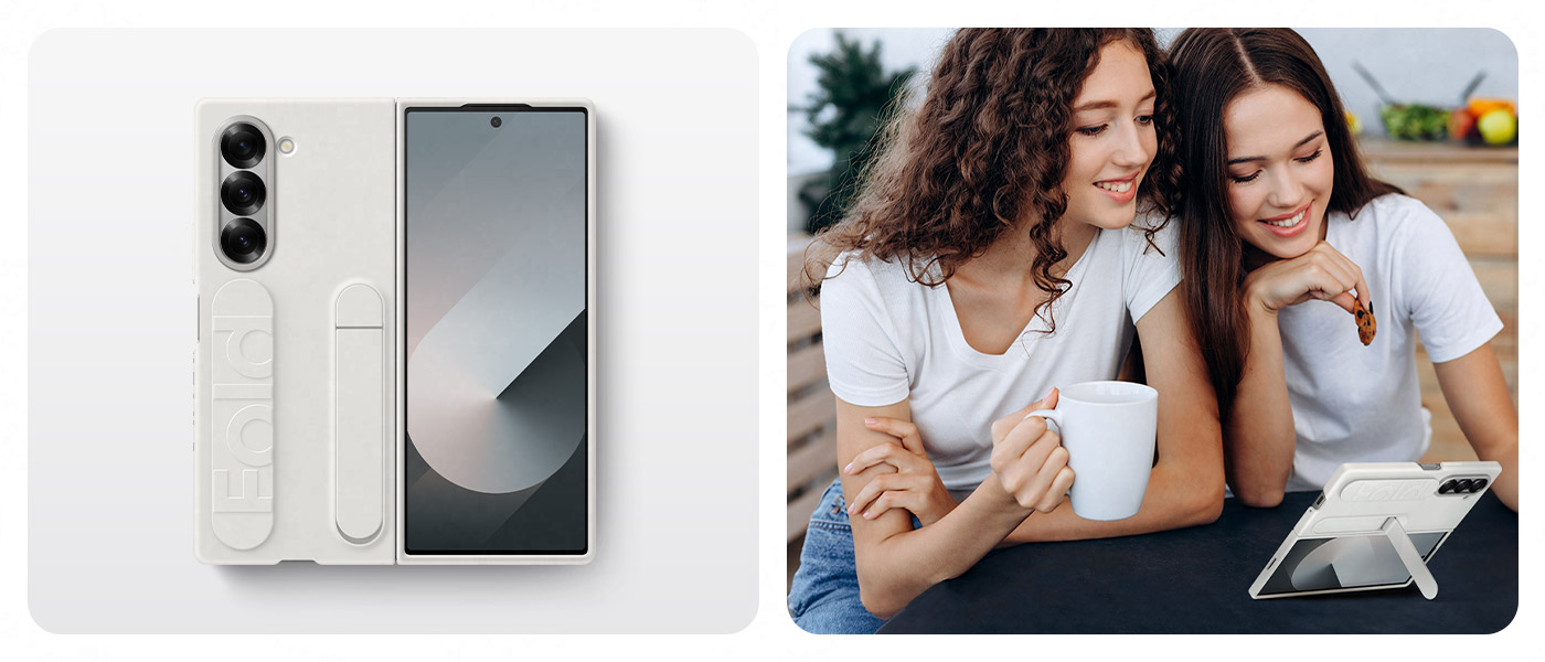 Dėklas Samsung Galaxy Fold6 stovimas dangtelis su dirželiu Baltas aprašymas - Prekės nuotrauka