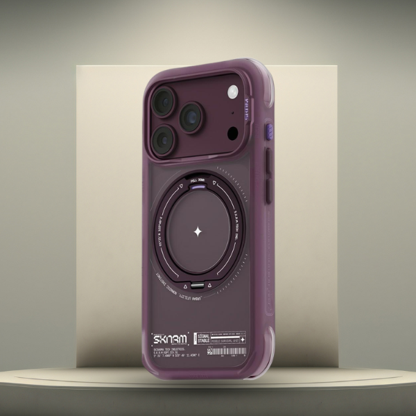 Dėklas Skinarma Atlas MagSafe + besisukantis stovas, skirtas iPhone 18 Pro / 17 Pro, bordo spalvos aprašymas - Prekės nuotrauka