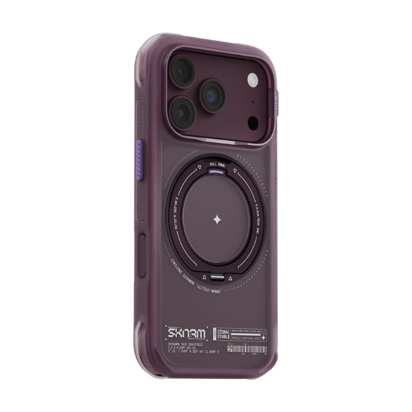 Dėklas Skinarma Atlas MagSafe + besisukantis stovas, skirtas iPhone 18 Pro / 17 Pro, bordo spalvos aprašymas - Prekės nuotrauka