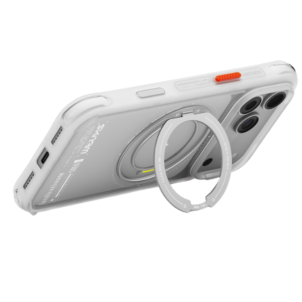 Dėklas Skinarma Atlas MagSafe + besisukantis stovas, skirtas iPhone 18 Pro Max / 17 Pro Max, baltas aprašymas - Prekės nuotrauka