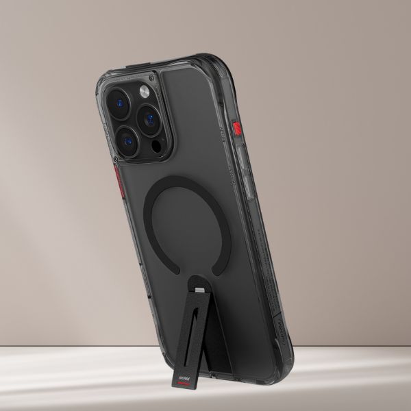 Dėklas Skinarma Helix iPhone 16 Pro su magnetiniu įkrovimu ir 360° besisukančiu stovu, juodos spalvos aprašymas - Prekės nuotrauka