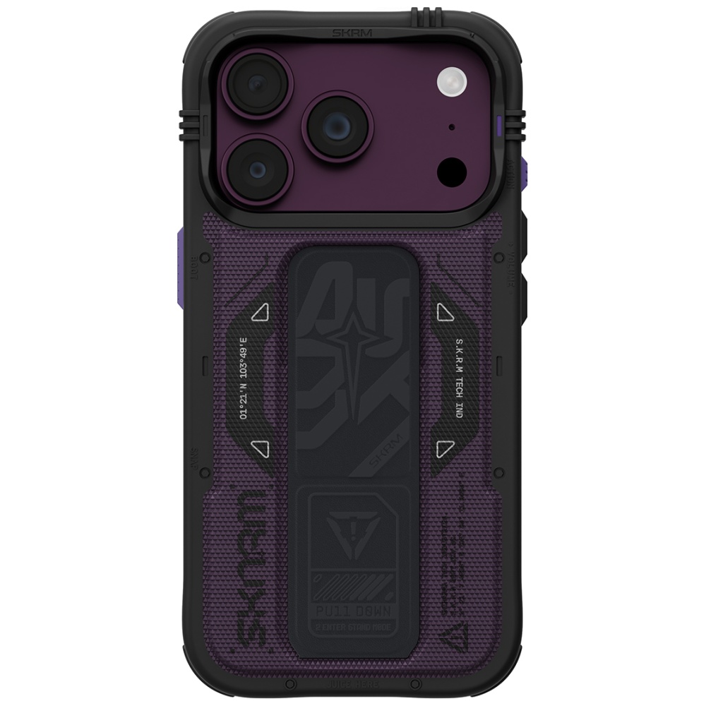 Dėklas Skinarma Phantom MagSafe + Grip Stand, skirtas iPhone 18 Pro / 17 Pro, bordo spalvos aprašymas - Prekės nuotrauka