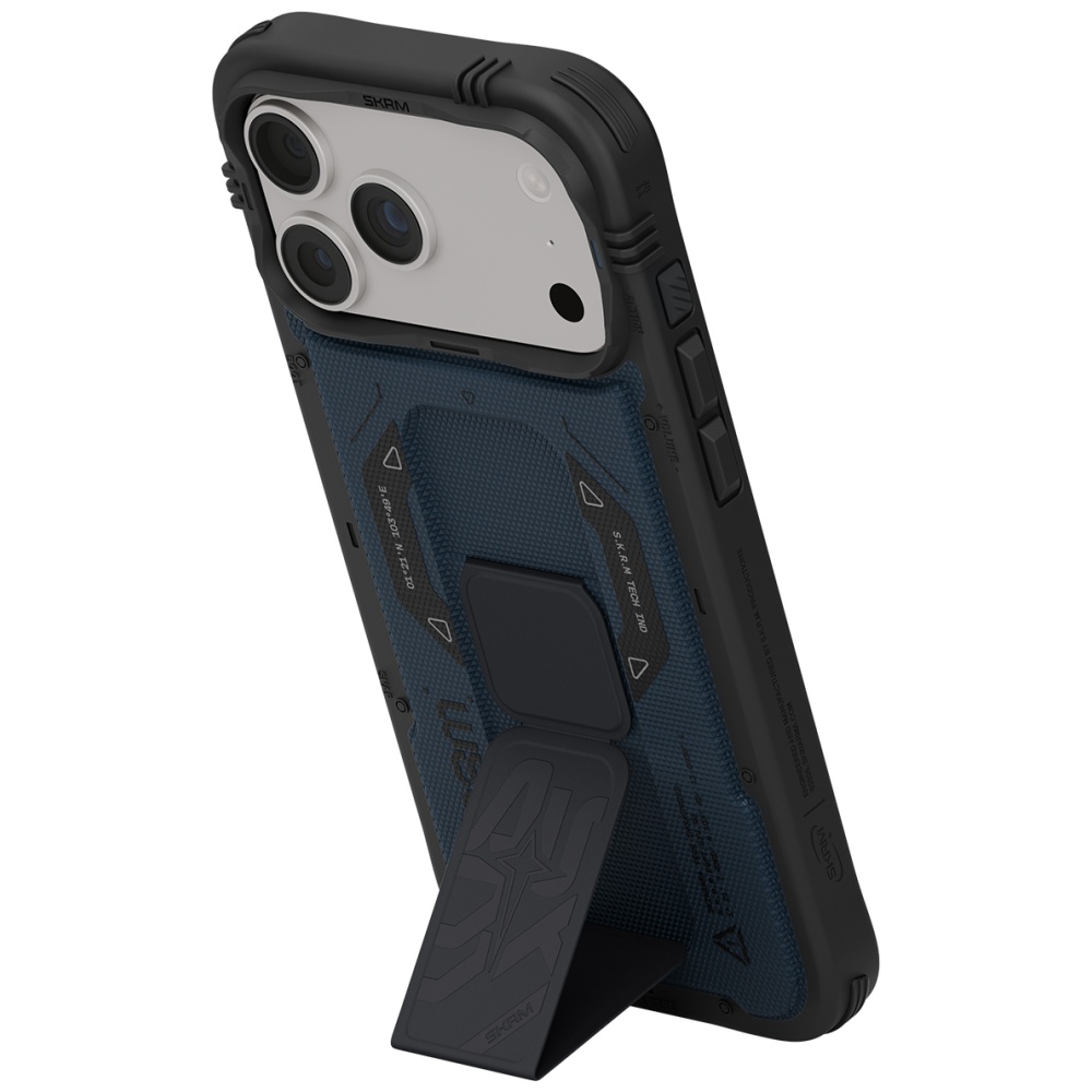 Dėklas Skinarma Phantom MagSafe + Grip Stand, skirtas iPhone 18 Pro / 17 Pro, mėlynas aprašymas - Prekės nuotrauka