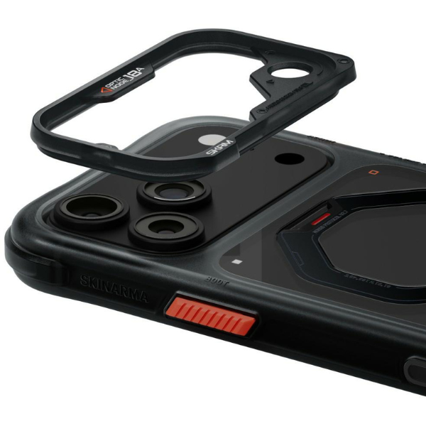 Dėklas Skinarma Saturn MagSafe + besisukantis stovas, skirtas iPhone 18 Pro / 17 Pro, juodas aprašymas - Prekės nuotrauka
