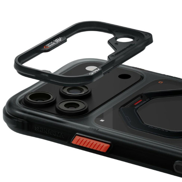 Dėklas Skinarma Saturn MagSafe + besisukantis stovas, skirtas iPhone 18 Pro Max / 17 Pro Max, juodas aprašymas - Prekės nuotrauka
