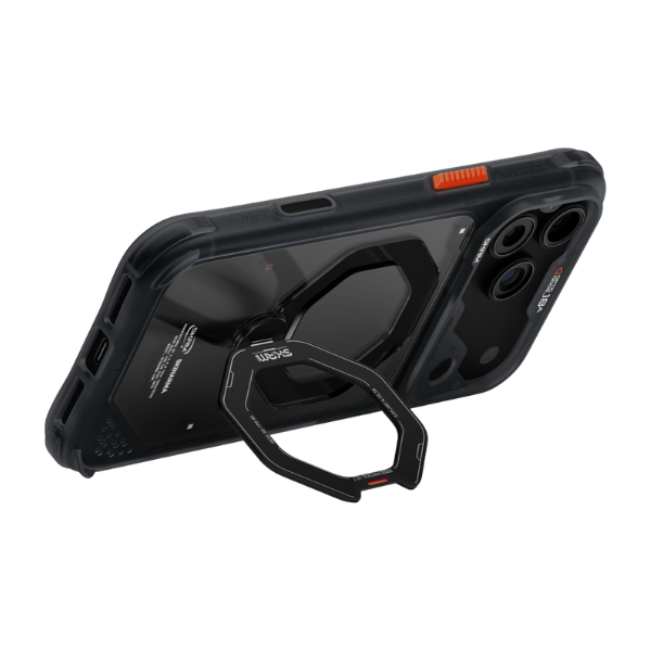 Dėklas Skinarma Saturn MagSafe + besisukantis stovas, skirtas iPhone 18 Pro Max / 17 Pro Max, juodas aprašymas - Prekės nuotrauka