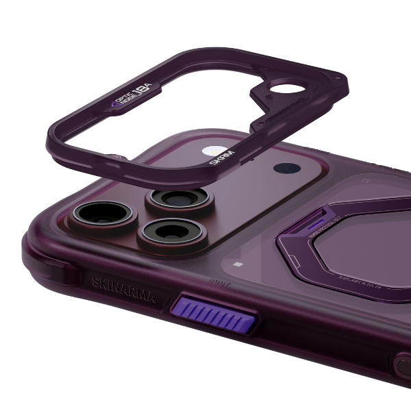 Dėklas Skinarma Saturn MagSafe + besisukantis stovas, skirtas iPhone 18 Pro Max / 17 Pro Max, bordo spalvos aprašymas - Prekės nuotrauka