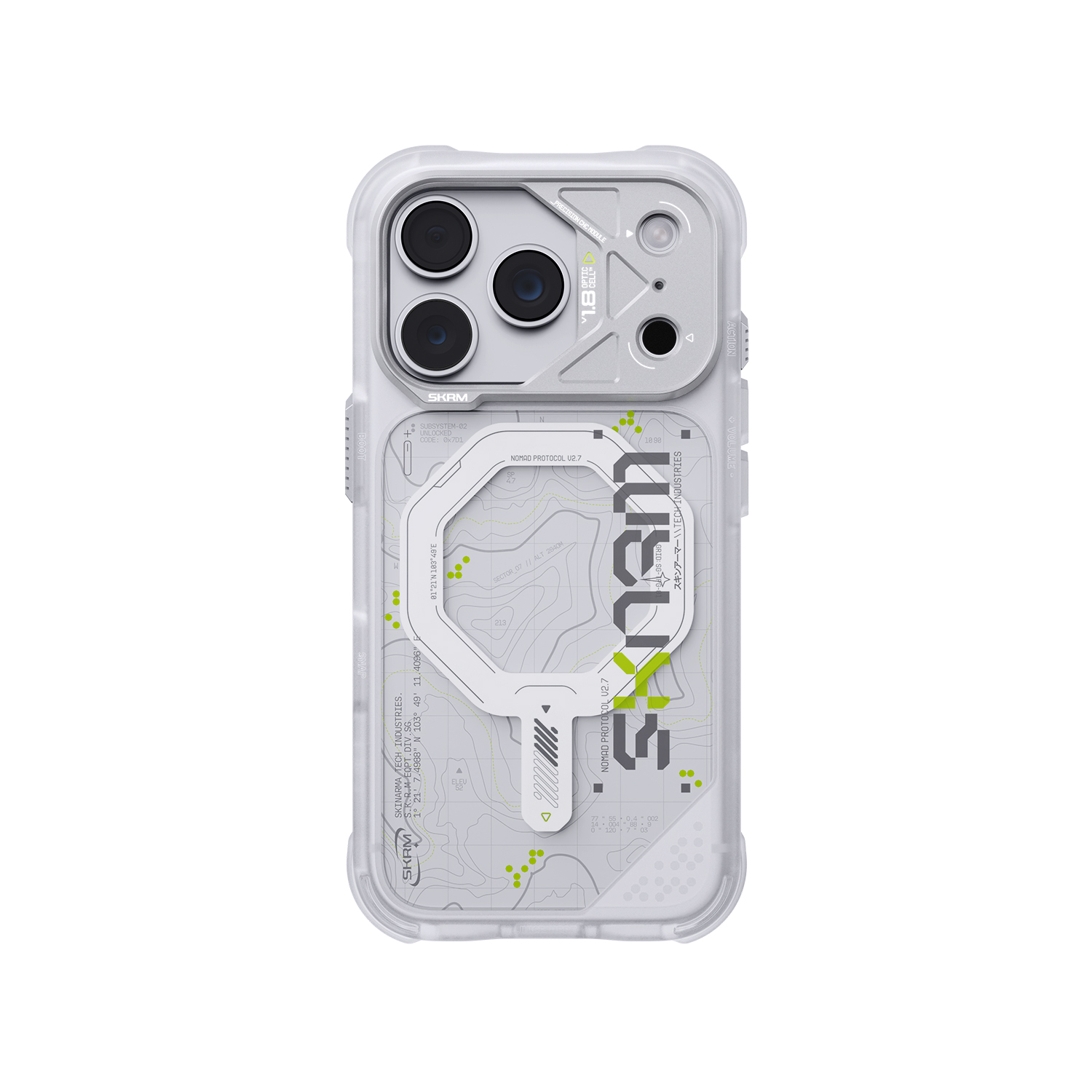 Dėklas Skinarma Sonar MagSafe, skirtas iPhone 18 Pro / 17 Pro, baltas aprašymas - Prekės nuotrauka