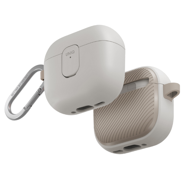 Dėklas UNIQ Clyde, skirtas AirPods 4, su užraktu, smėlio spalvos aprašymas - Prekės nuotrauka
