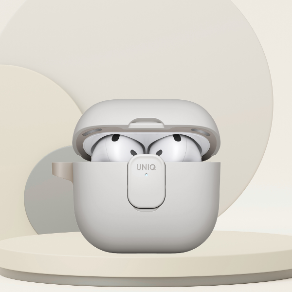 Dėklas UNIQ Clyde, skirtas AirPods 4, su užraktu, smėlio spalvos aprašymas - Prekės nuotrauka