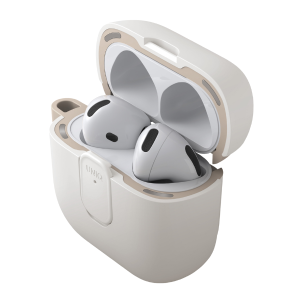 Dėklas UNIQ Clyde, skirtas AirPods 4, su užraktu, smėlio spalvos aprašymas - Prekės nuotrauka