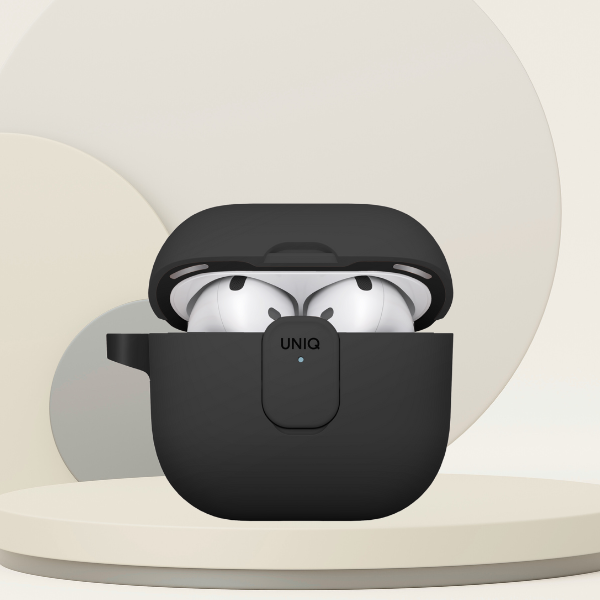 Dėklas UNIQ Clyde skirtas AirPods 4 su užraktu, juodos spalvos aprašymas - Prekės nuotrauka