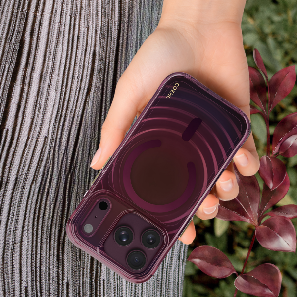 Dėklas UNIQ Coehl Vela, skirtas iPhone 18 Pro / 17 Pro, su magnetiniu įkrovimu, bordo spalvos aprašymas - Prekės nuotrauka