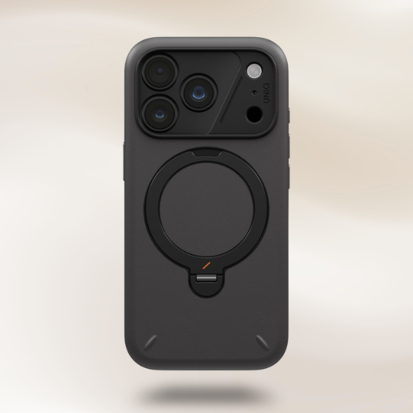 Dėklas UNIQ Elix, skirtas iPhone 18 Pro / 17 Pro, su 360° besisukančiu stovu, pilkas aprašymas - Prekės nuotrauka
