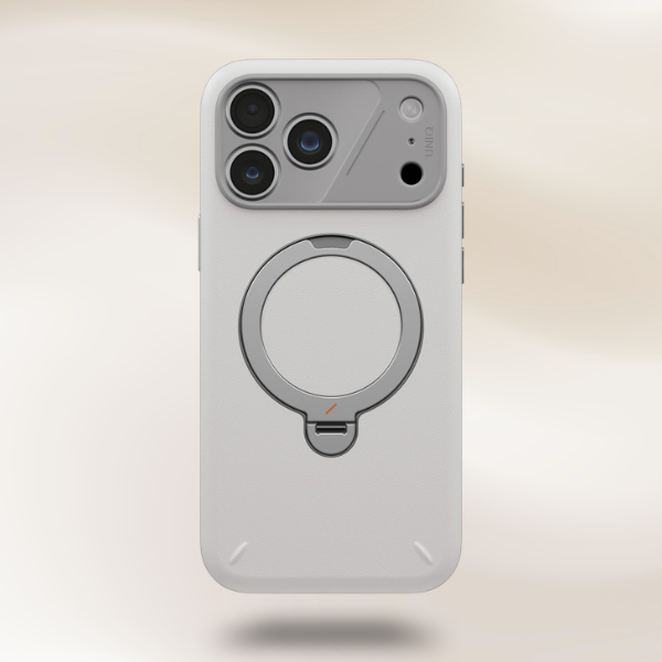 Dėklas UNIQ Elix, skirtas iPhone 18 Pro Max / 17 Pro Max, su 360 laipsnių besisukančiu stovu, šviesiai pilkas aprašymas - Prekės nuotrauka