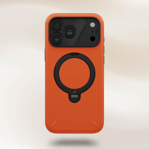 Dėklas UNIQ Elix, skirtas iPhone 18 Pro Max / 17 Pro Max, su 360 laipsnių besisukančiu stovu, oranžinis aprašymas - Prekės nuotrauka