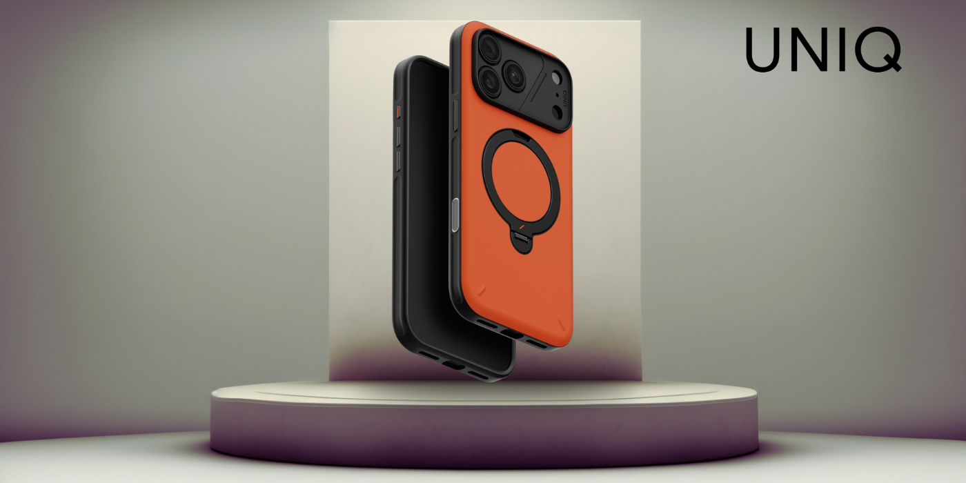 Dėklas UNIQ Elix, skirtas iPhone 18 Pro Max / 17 Pro Max, su 360 laipsnių besisukančiu stovu, oranžinis aprašymas - Prekės nuotrauka