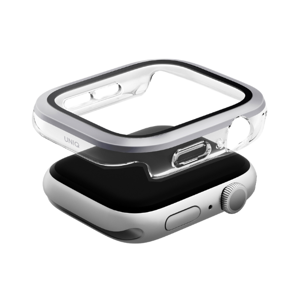 Dėklas UNIQ Voute, skirtas Watch Series 10 / 11 42mm, su grūdintu stiklu, sidabrinės spalvos aprašymas - Prekės nuotrauka