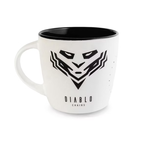 Diablo Chairs puodelis, baltos ir juodos spalvos aprašymas - Prekės nuotrauka