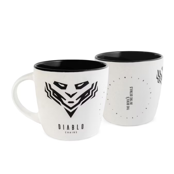 Diablo Chairs puodelis, baltos ir juodos spalvos aprašymas - Prekės nuotrauka