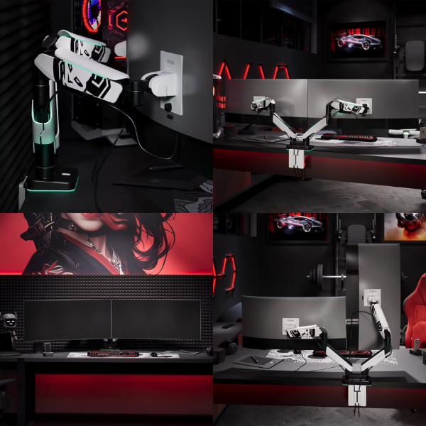 Diablo Chairs Diablo RGB X-Arm dvigubas 35″ monitoriaus laikiklis, baltos ir juodos spalvos aprašymas - Prekės nuotrauka