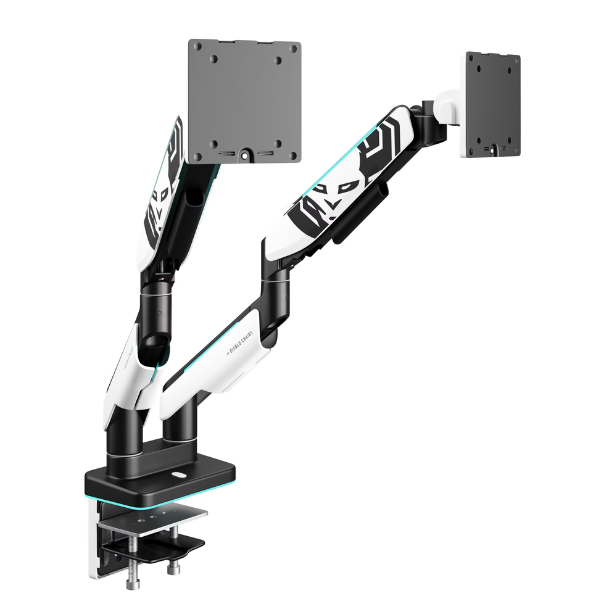 Diablo Chairs Diablo RGB X-Arm dvigubas 35″ monitoriaus laikiklis, baltos ir juodos spalvos aprašymas - Prekės nuotrauka