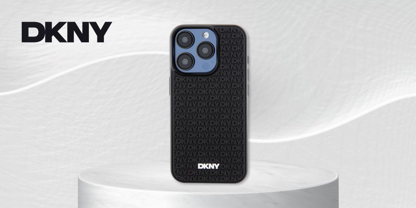 DKNY DKHCP15M3DRPWK iPhone 15 Plus 14 Plus 6.7″ juodos spalvos kietas dėklas 3D Rubber Repeat Pattern aprašymas - Prekės nuotrauka