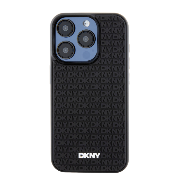 DKNY DKHCP15M3DRPWK iPhone 15 Plus 14 Plus 6.7″ juodos spalvos kietas dėklas 3D Rubber Repeat Pattern aprašymas - Prekės nuotrauka