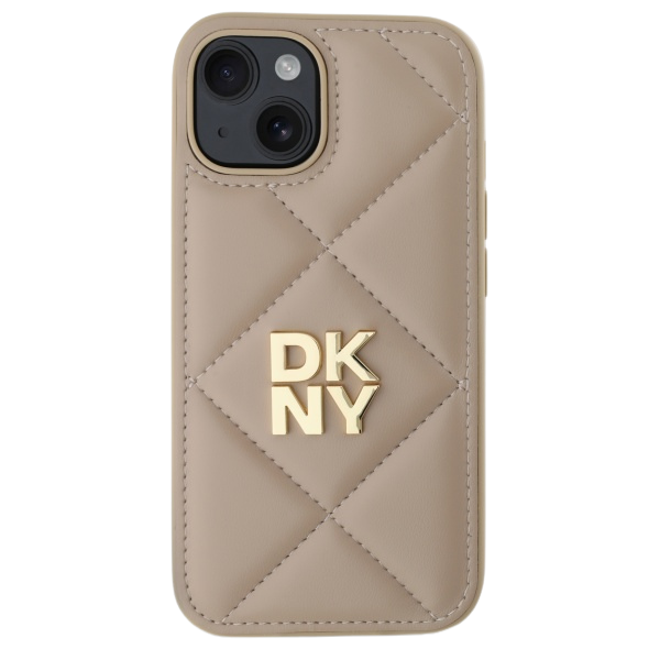 Dėklas DKNY DKHCP15MPQDSLE iPhone 15 Plus 6.7″ beige Quilted Stack Logo aprašymas - Prekės nuotrauka