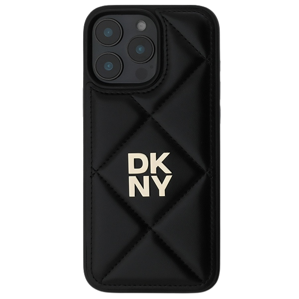 DKNY DKHCP16LPQDSLK iPhone 16 Pro 6.3″ juodos spalvos dygsniuotas dėklas su logotipu aprašymas - Prekės nuotrauka