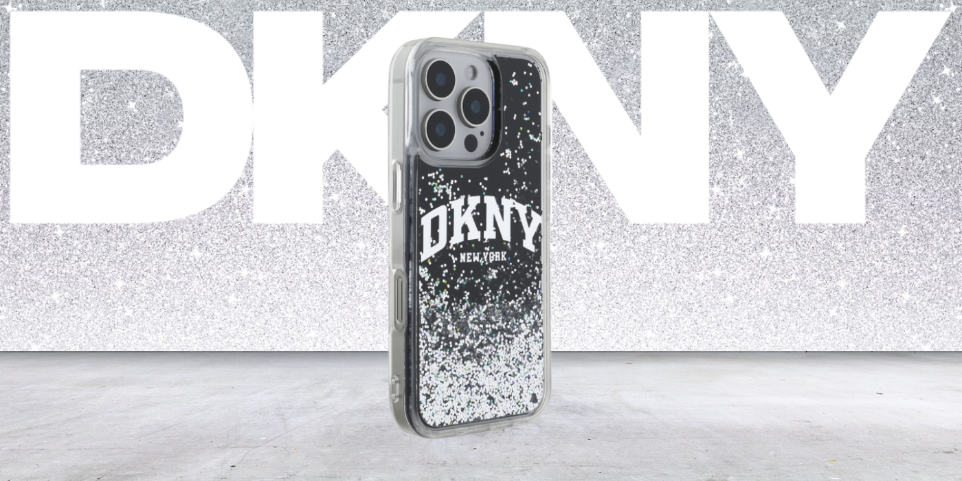 DKNY DKHCP16XLBNAEK Apple iPhone 16 Pro Max 6.9″ juodos spalvos kietas dėklas Liquid Glitter Arch Logo aprašymas - Prekės nuotrauka