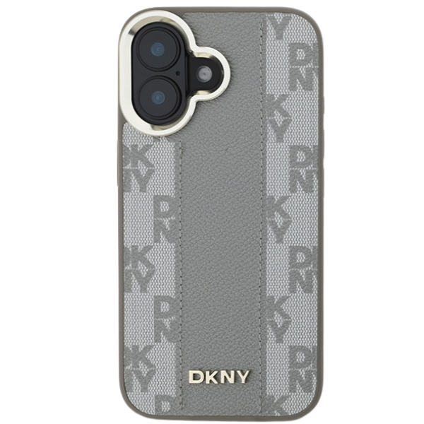 DKNY DKHMP14SPCPVSLE iPhone 14 6.1″ smėlio spalvos kietas dėklas Leather Checkered Mono Pattern MagSafe aprašymas - Prekės nuotrauka