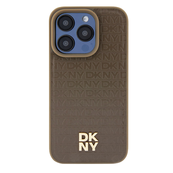 DKNY DKHMP15MPSHRPSW iPhone 15 Plus / 14 Plus 6.7 colio rudos spalvos kietas dėklas Leather Pattern Metal Logo Mag aprašymas - Prekės nuotrauka